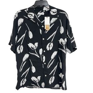 New Mens Jack & Jones Revere Collar Floral Tulip Print Button Down Shirt XS‎